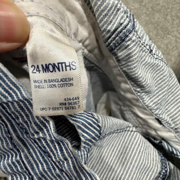 OshKosh BGosh Hickory Stripe Denim Bib Overalls Blue Pink Girls 24 Mos Railroad - Picture 6 of 13